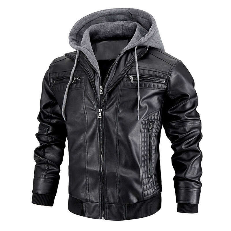 European And American Hooded PU Leather Jacket, Men's Winter New Warm Jacket