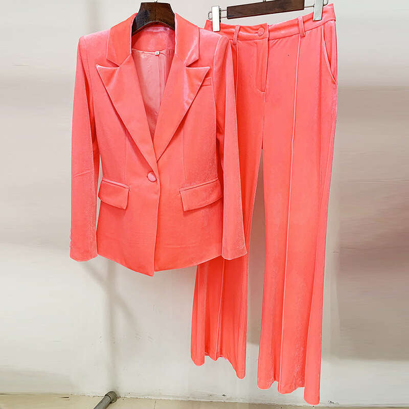 Ladies' Suit HIGH QUALITY Newest Fall Winter Designer Set Women's Single Buttons Veet Blazer Flare Pants Suit