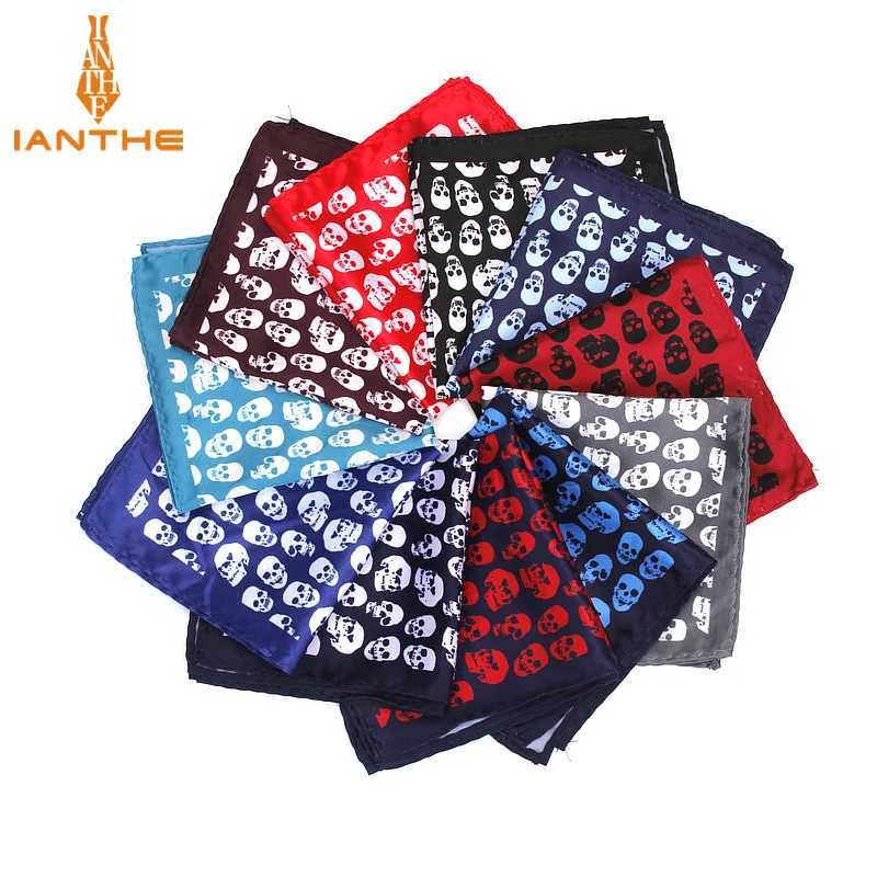 New mens handle retro skull print pocket square soft silk Hanks wedding party business Hanks chest towel gift W241213