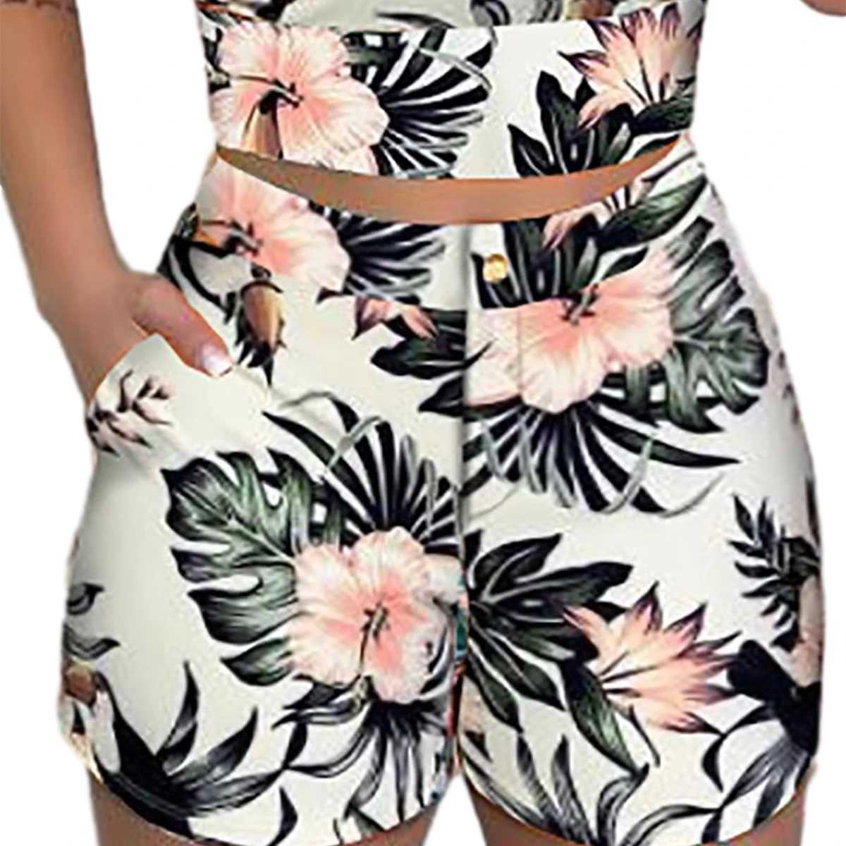 Women's Two Piece Pants Two Piece Set For Women Summer Women Fashion 2-piece Outfit Set Slveless Print Top And Shorts Set For Ladies Women Party 
