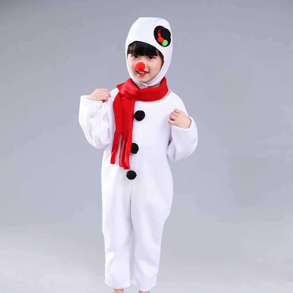 Scarves Wraps Kids Christmas Snowman Performance Suit Jumpsuit with Scarf Red Nose Headwear Cosplay Costume (160cm) H241213