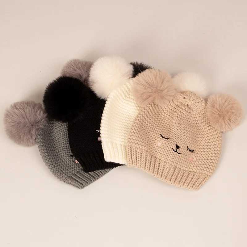 Autumn Winter Baby Hat Girls Boys Beanie Bonnet Kids Cute Double Ball Knit Hats Solid Newborn Accessories Warmer StuffXJ241213