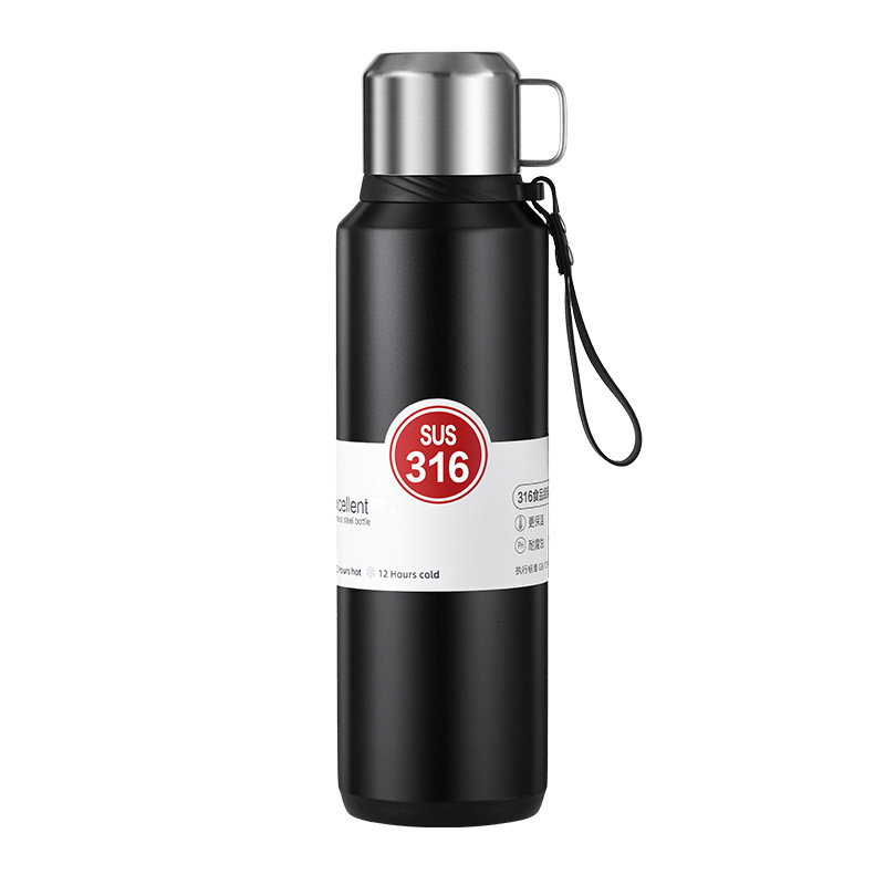 Large Capacity 316 Stainless Steel Thermos Cup, Portable Vacuum Flask, Insulated Tumbler With Rope, Water Bottle, 1500Ml W260226