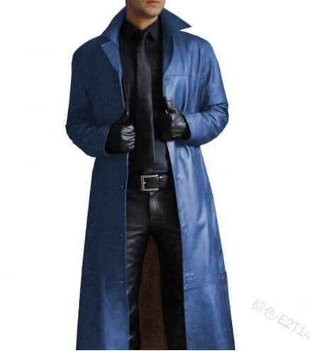Male Fashion Domineering Gambg God Temperament Solid Color Windbreaker Style Slim Fit Long Leather Men's Jacket