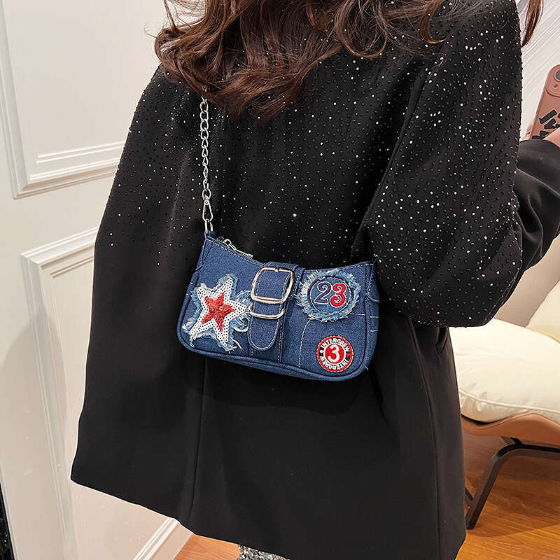 Casual spicy girl style handbag for women internet celebrity sticker embroidered crossbody trendy cool armpit bag 2024 new casual versatile fashion cl