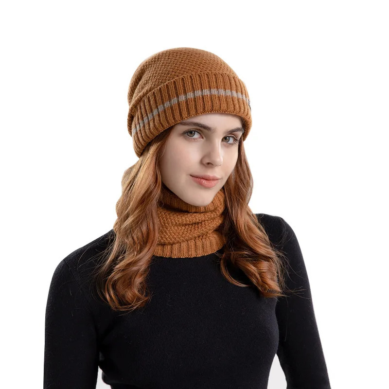 Winter Beanies Snood set knitted warm wool hat unisex casual outdoor windproof thick soft scarf hat men Balaclava women 241205