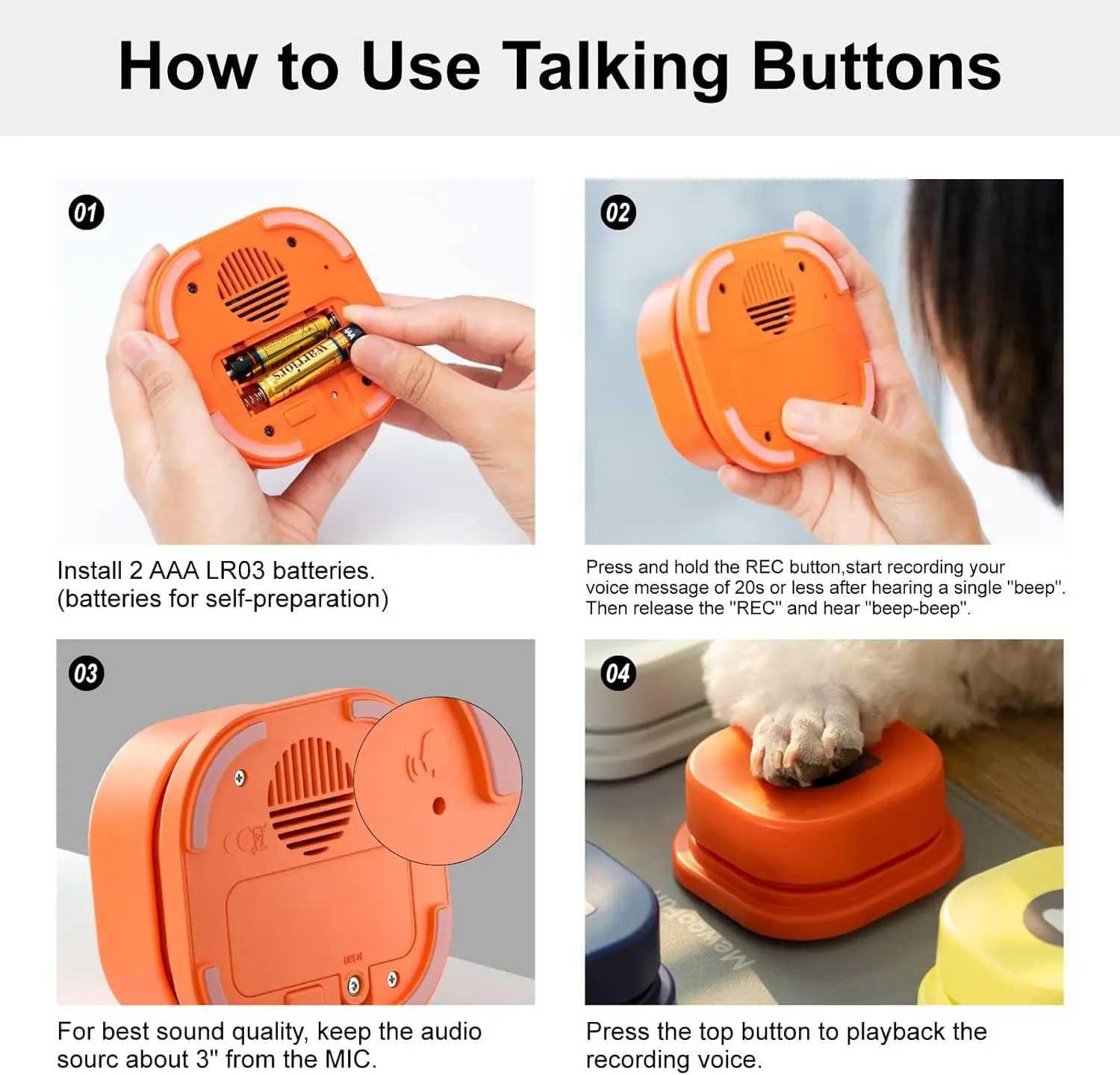 MEWOOFUN dog button records pet communication voice training interactive toy bell ringtone with mat and stickers easy to use X2412131
