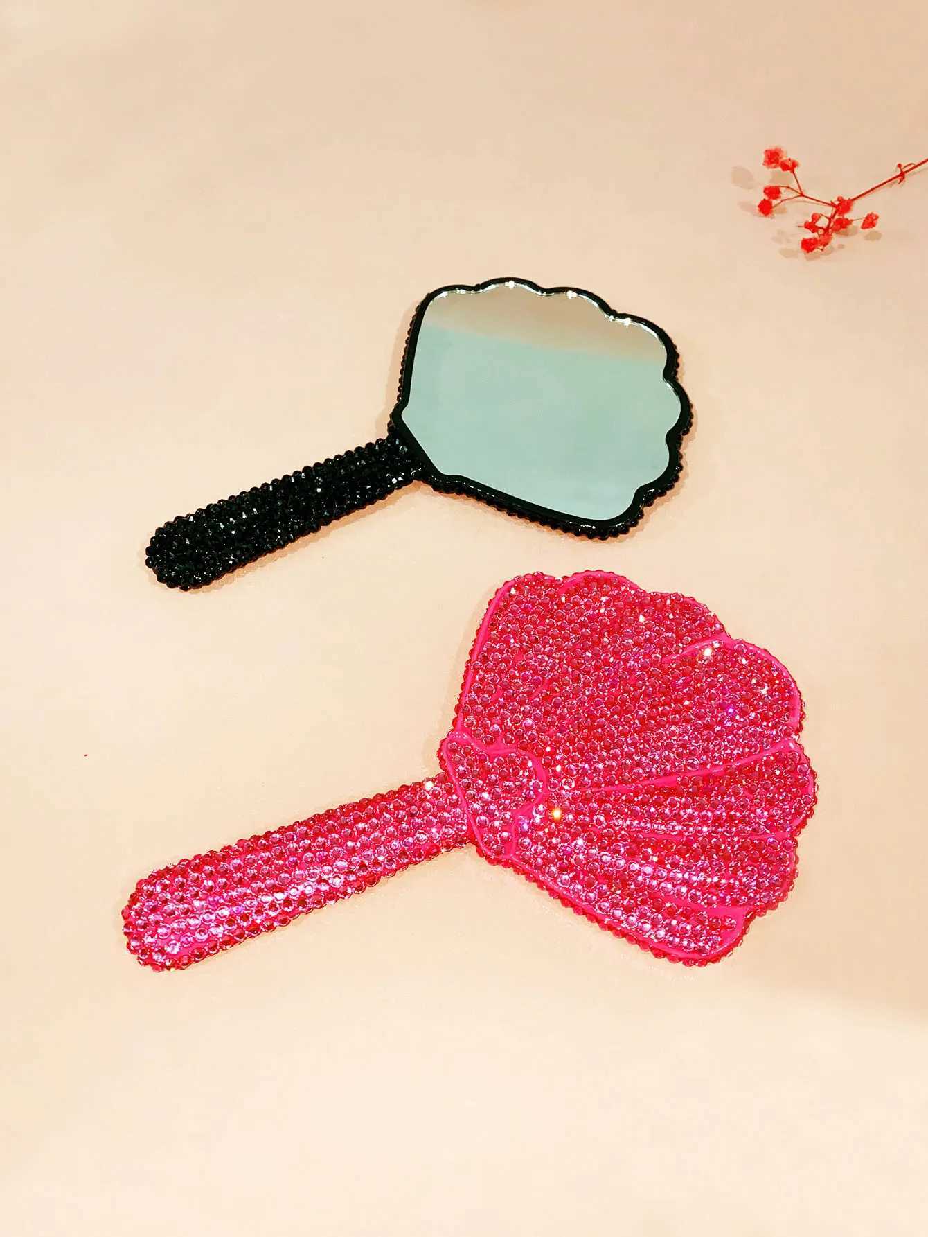 Diamond-encrusted Shell Hand-held Plastic Makeup Mirror Girls Cosmetic Mirror Creative Handmade DIY Small MirrorXJ241213