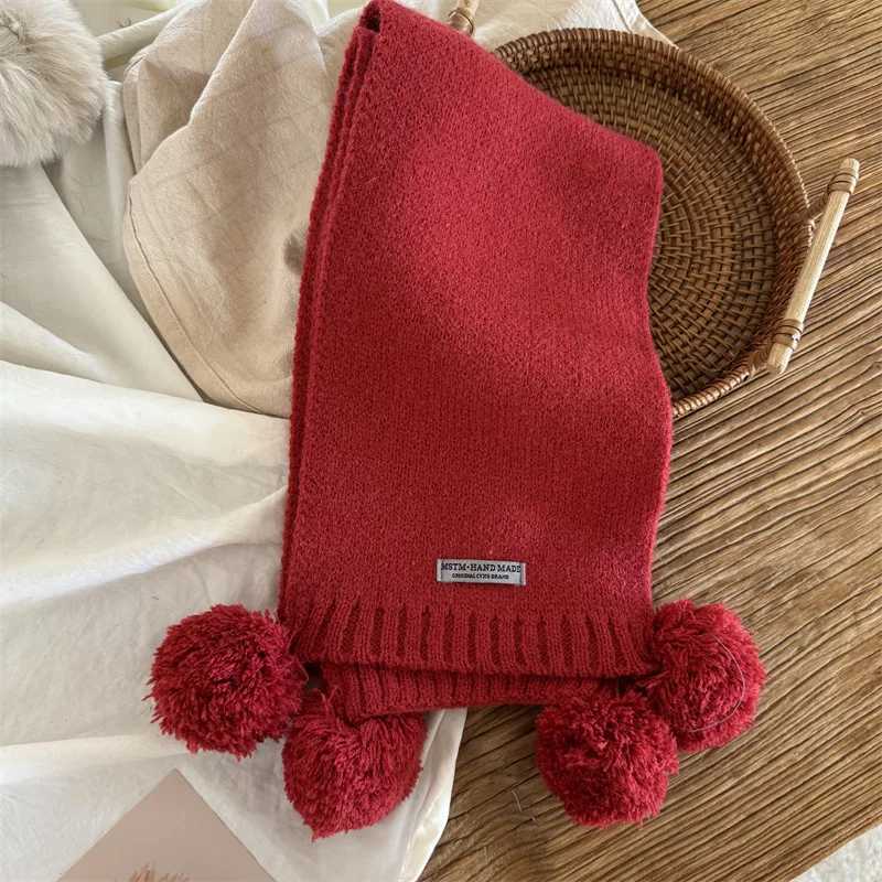 Scarves Wraps Winter New Years Scarves Children Christmas Red Solid Color Scarf For Girl Baby Gift Retro Trend Imitation Cashmere Warm Shawl H241213