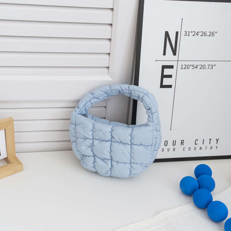 2024 New for Women, Small and Popular, Checkered Down Cotton Bubble Fashionable Handheld Bag, Korean Folded Cloud Bag