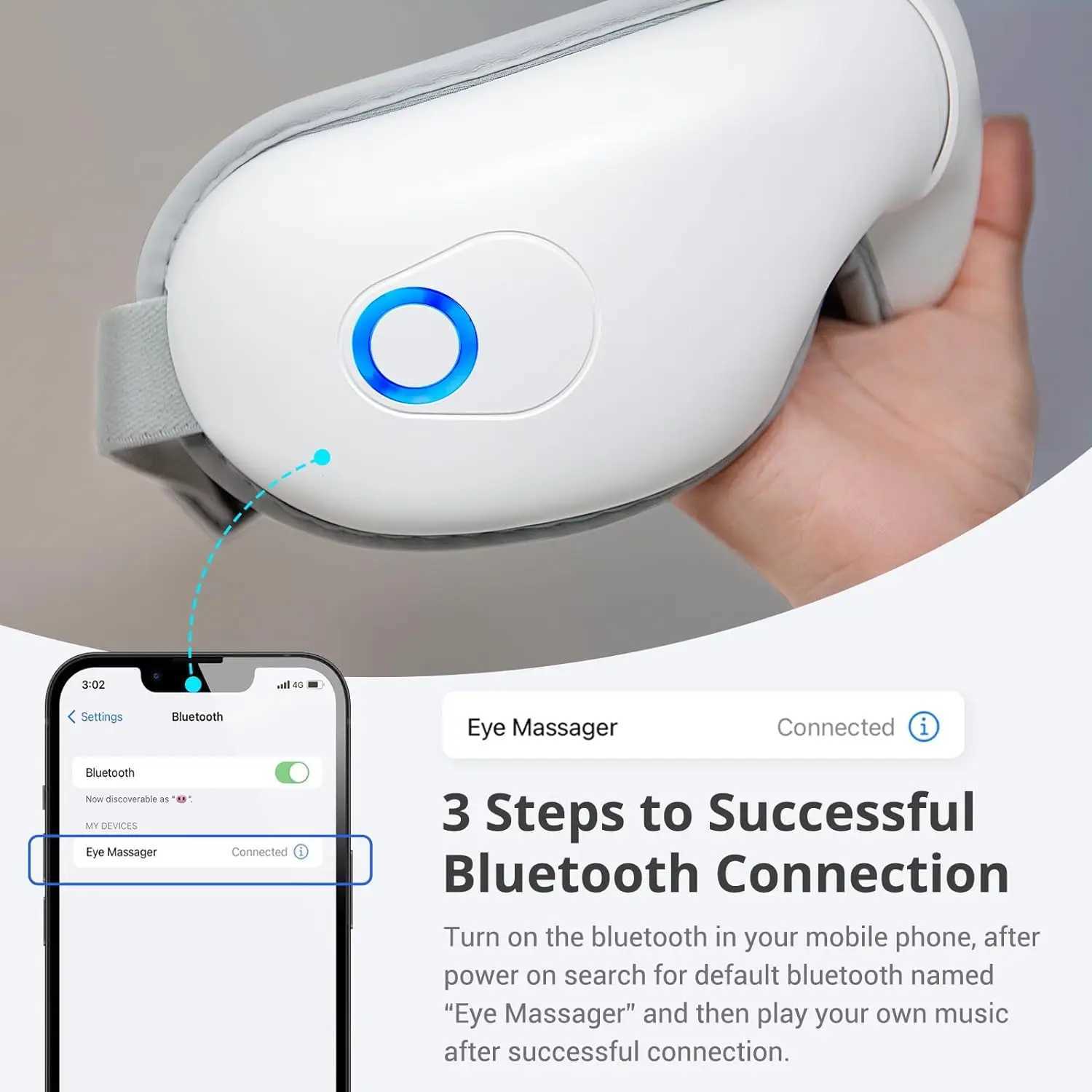 Heated eye massager for migraines eye care device with Bluetooth airbag for relieving eye fatigue and improving sleep W241213