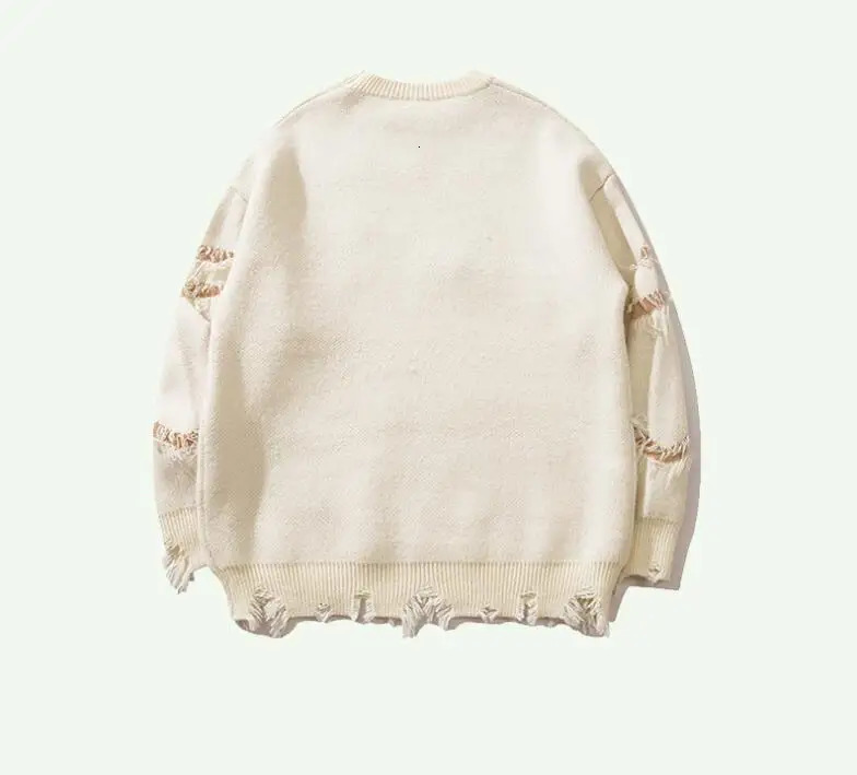 Autumn Winter Mens Women Sweater Loose Versatile Couple Round Neck Long Sleeved Knitted Pullover Street Retro Hole Knitwear 241213