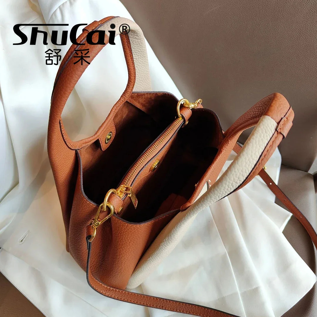 Genuine Leather New Vegetable Basket Handbag Korean Commuting Shoulder Crossbody Designer Bags For Women