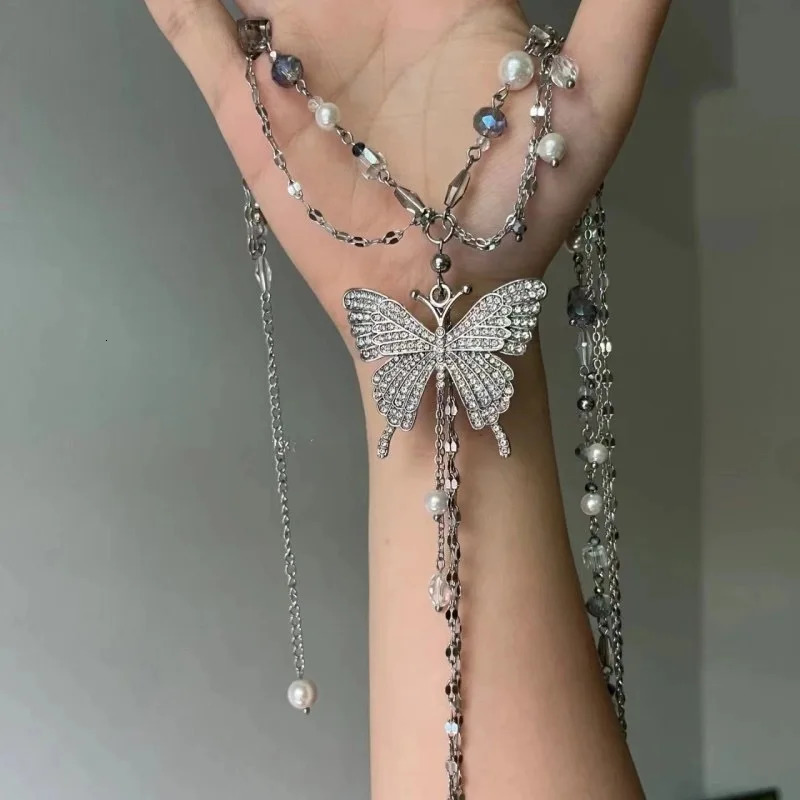 Romantic Crysta Butterfly Waist Chain For Women Beaded pearls Tassel Metal Belt Female Lady Body Chains Dress Decor Strap 241213