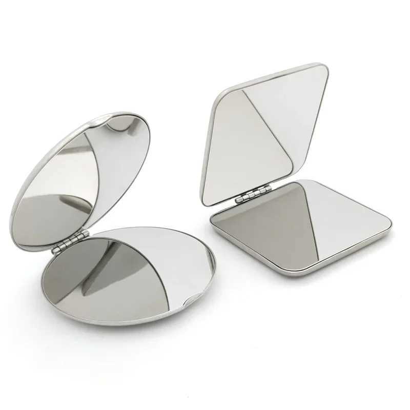 1Pcs Stainless Steel Portable Women Makeup Mirror Hand Pocket Folded-Side Cosmetic Make Up Mirror Small Beauty ToolXJ241213