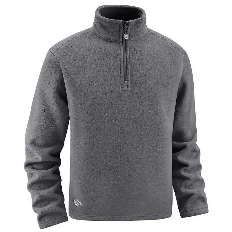 New Autumn Winter Thicken Warm Fleece Hoodless Sweatshirt for Men Solid Color Stand Collar Zipper Neck Pullover Mens Sweatshirt W241213