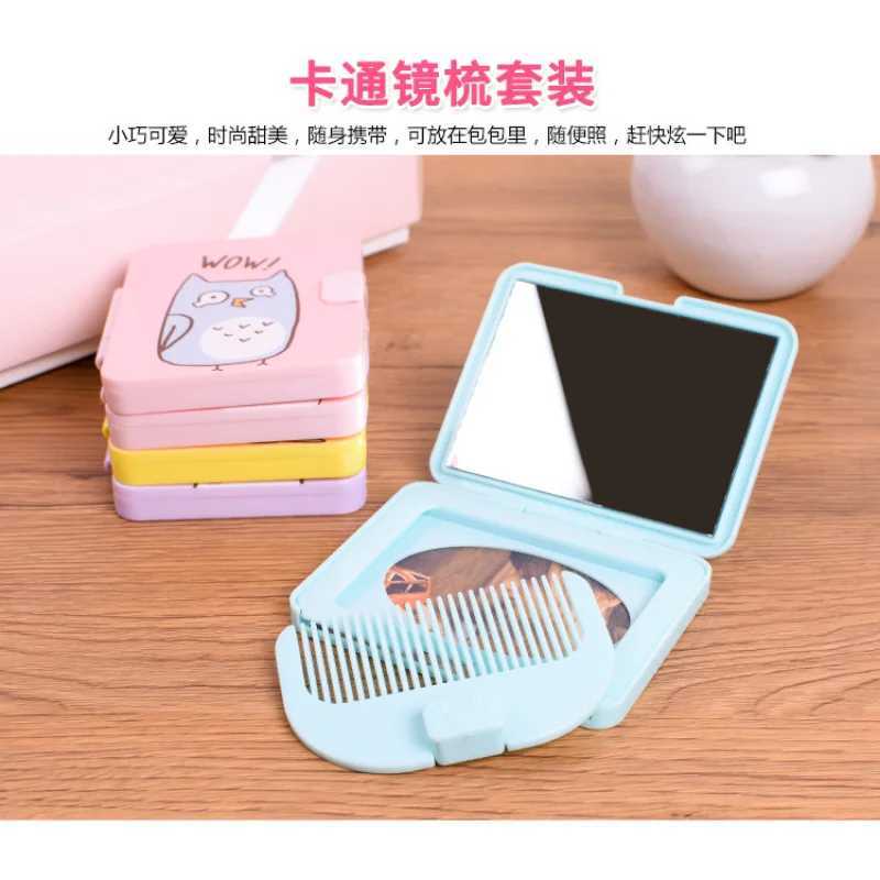 1 Pcs Portable Small Comb with Folding Mirror Compact Pocket Size Portable Travel Hair Brush Cosmetic Mirror Head Massager RelaxXJ241213