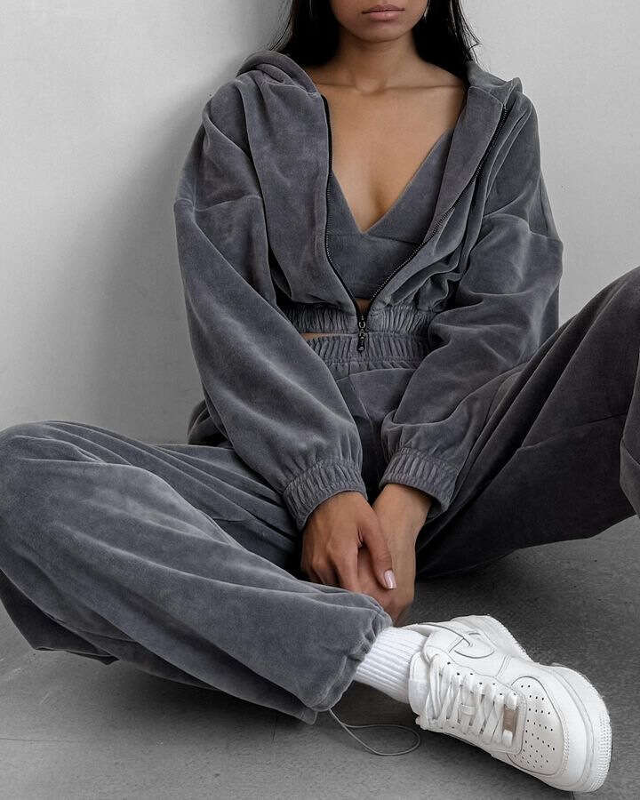 Spring And Autumn Foreign Trade New Women's Loose Hooded Stand Up Hoodie Two Piece Set Trendy Clothing Fashion Casual Temperament