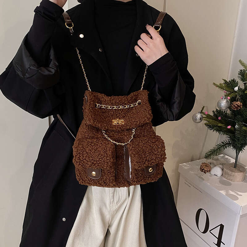Lamb hair small fragrant style for women in spring 2025, new niche fashion commuting large capacity backpack trend