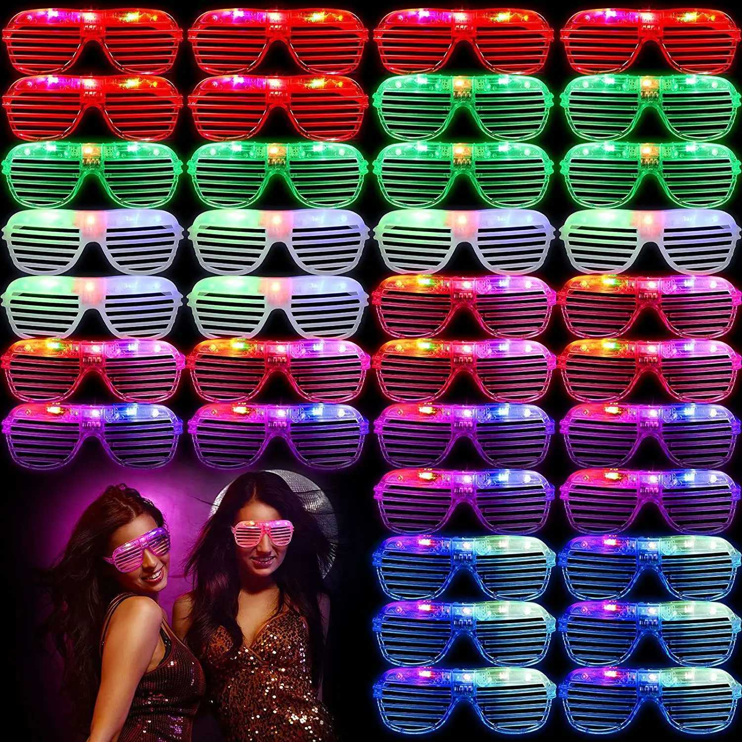 Sunglasses 5-50pcs LED Neon Glasses 6 Neon Colors Light Up Party Glasses Glow in the Dark For Kids Adults Birthday Gifts Toys Party Favors H241213