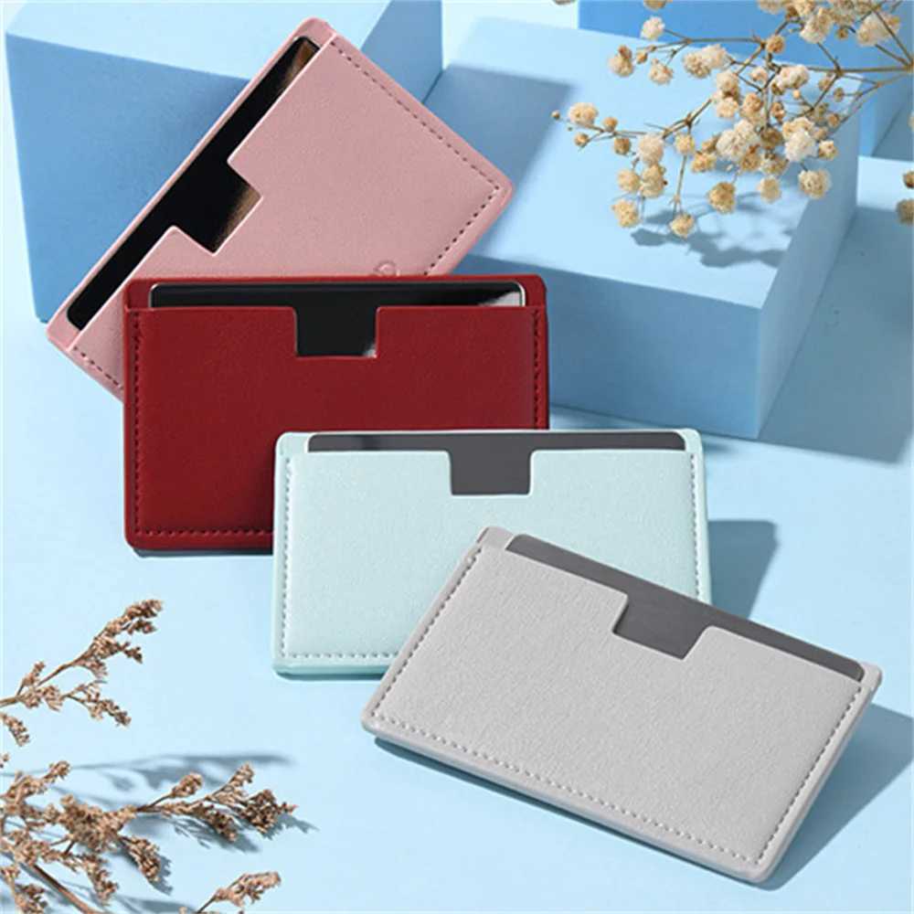 Stainless Steel Card Cosmetics Mirror Portable Mini Unbreakable Makeup Mirror Shatter Proof Leather Sleeve Pocket Size MirrorXJ241213