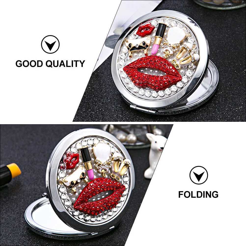 Cosmetics Pocket Mirror Rhinestone Vanity Portable Rhinestones Delicate Folding WomanXJ241213