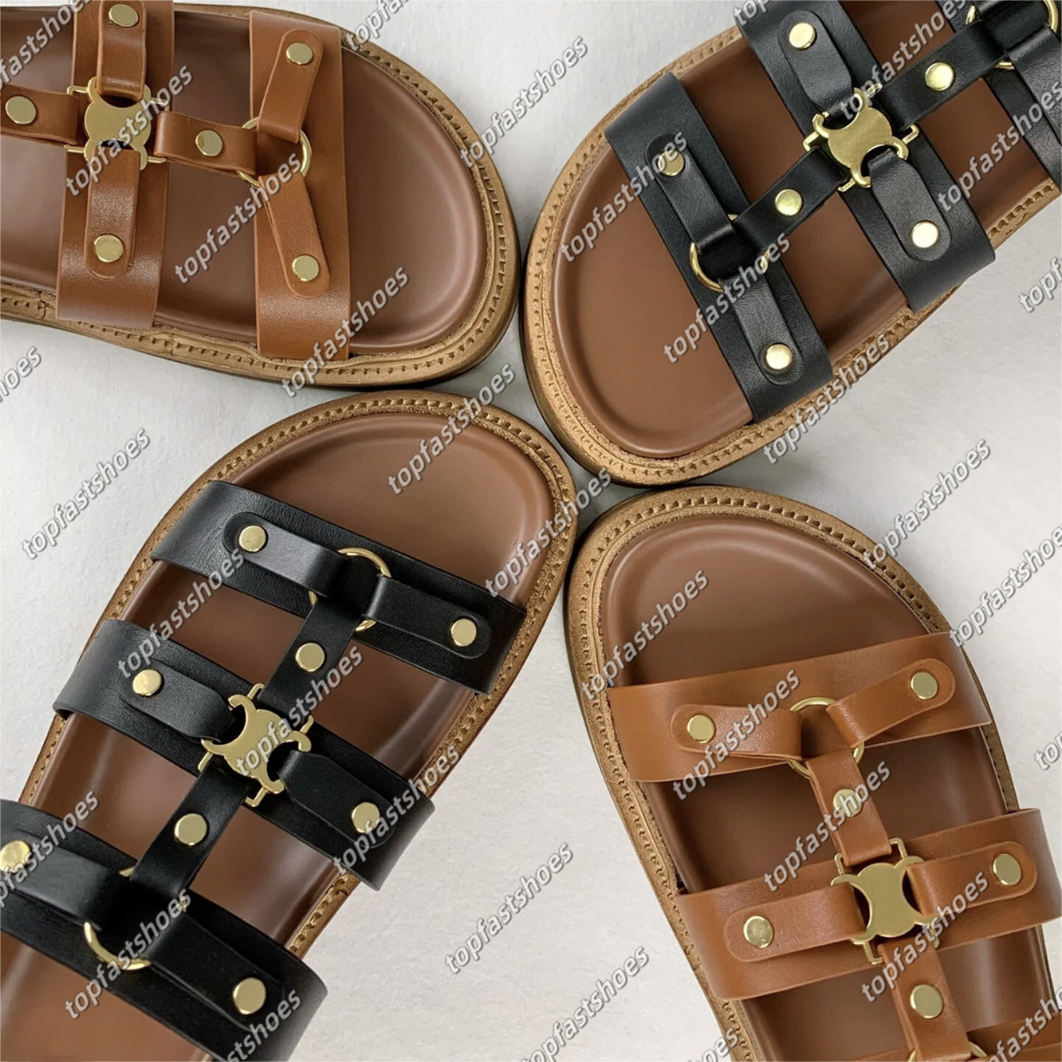 Designer Clea Gladiator slippers Mules INE sandals Female straw weave Slide Buckle Strap Gladiator Roman sandals Summer Leather Retro Roman Sandals Beach Sandals