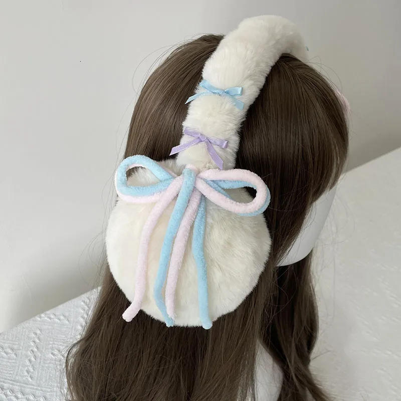 Kawaii Japanese Bow Earrings Plush Headwear Eartips JK Womens Winter Warmth Earplugs Cold Protection Eartips Bicycle Accessories 241211