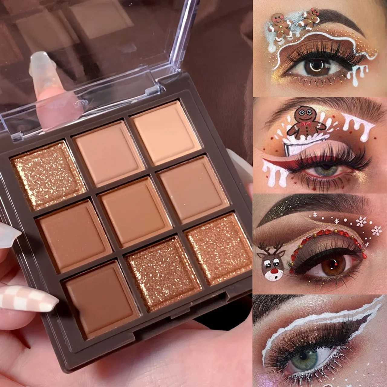 Mocha Chocolate 9 Color eye shadow Palette Matte Waterproof Sweat Resistant Lasting Makeup Christmas Eye Makeup W241213