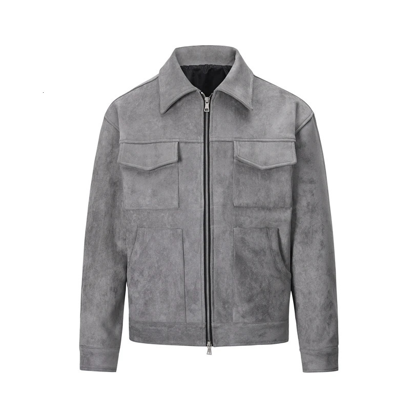 High Street Pockets Laper Zip-up Suede Thick Coat Mens Retro Solid Windbreaker Loose Winter Jackets Oversize Casual Clothes 241213
