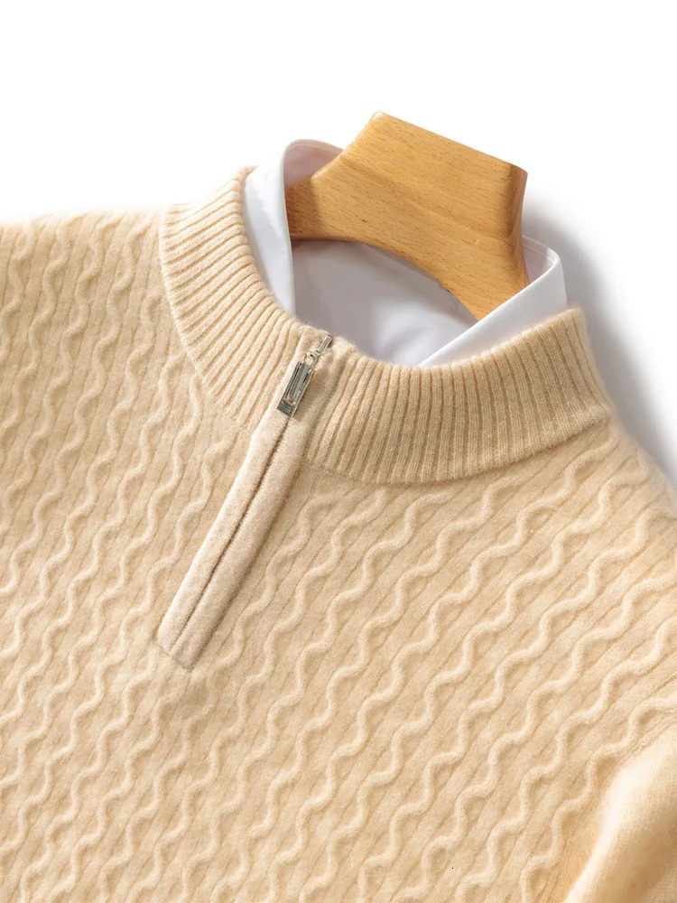 Autumn/Winter Mens Half High Neck Thick 100% Pure Wool Sweater Long Sleeve Business Warm Cashmere Bottom Sweater 241210