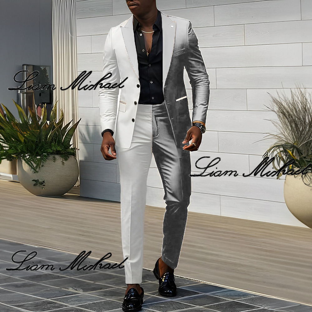 Color Block 2 Piece Wedding Groom Tuxedo 3 Button Jacket Pants Fashion Design Men's Elegant Suit