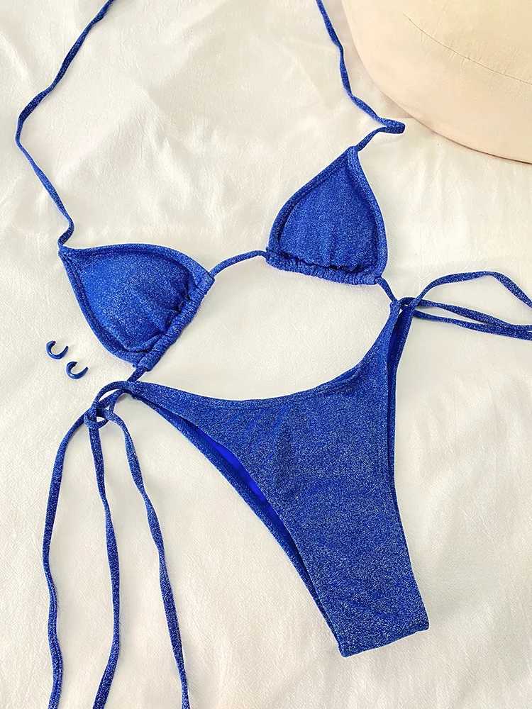 Rinabe Triang Bikini Swimsuit Shiny Bikini Set Sexy Biquini Finino Swimwear Bathing Suit Two Piece Suits BeachwearXJ241212