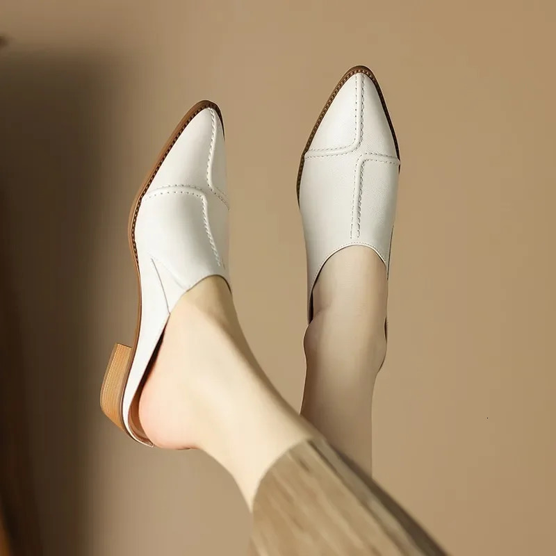 Sexy High Heel Mules Ladies Leather Sole Slippers Women Pointed Toe Platform Mules Slip on Shoes Woman 241213