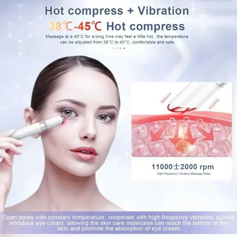 Electric eye massager with a constant temperature of 45 and thermal vibration. Light dark round eye bag for relaxing eye photos and treatment W241213
