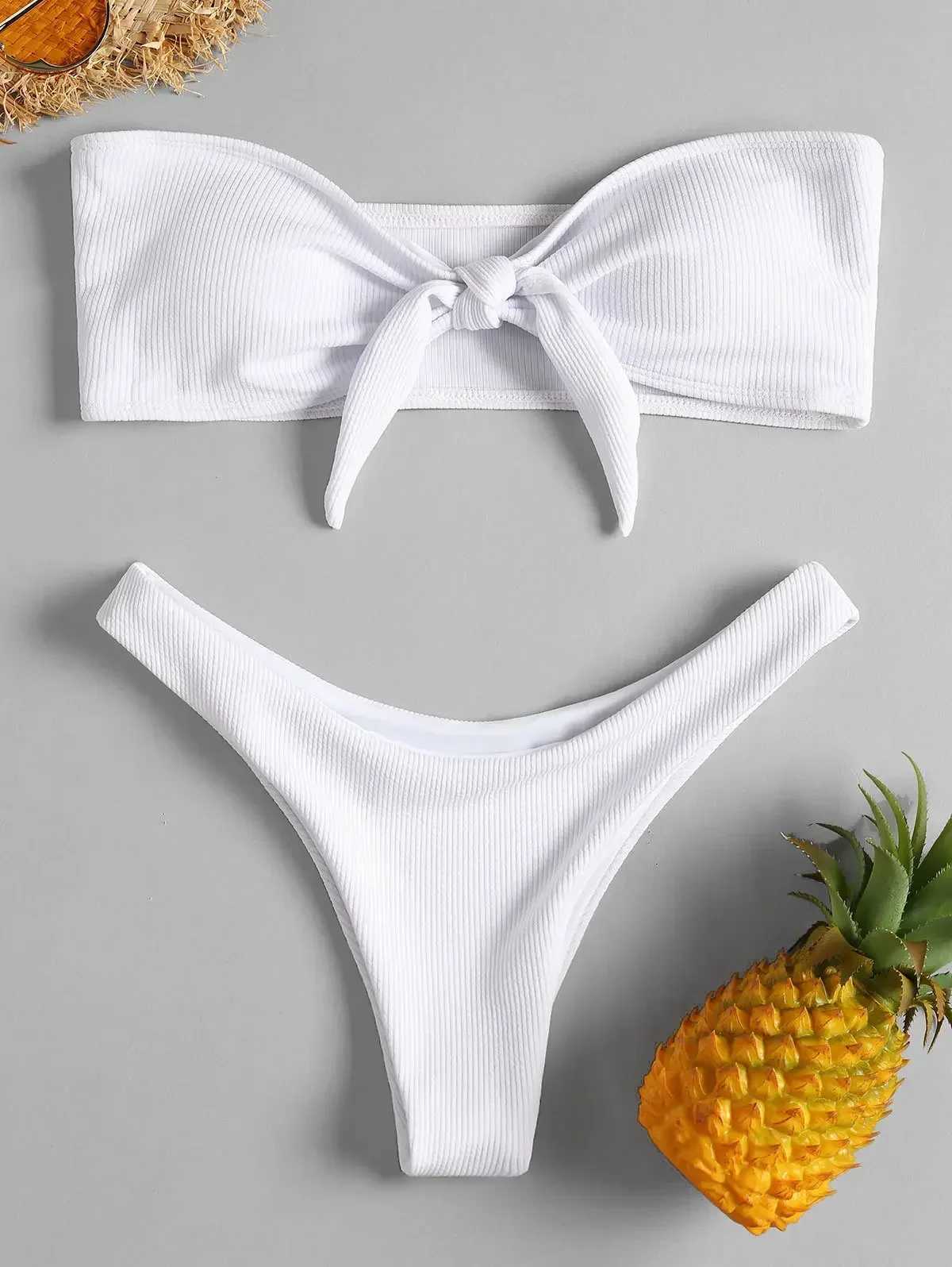 Womens Sexy Tube Top Bow Split Bikini Swimsuit Swim trunks Swimming Suit For Women Biquini Traje De Bano Pants Bikini BadeanzugXJ241212