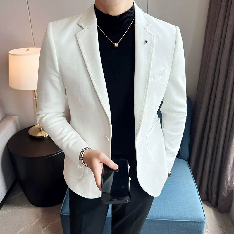 New Fashion Men's Slim Fit Deerskin Veet Elegant Blazer Coat Business Casual Wedding Plus Size Suit 4Xl-S