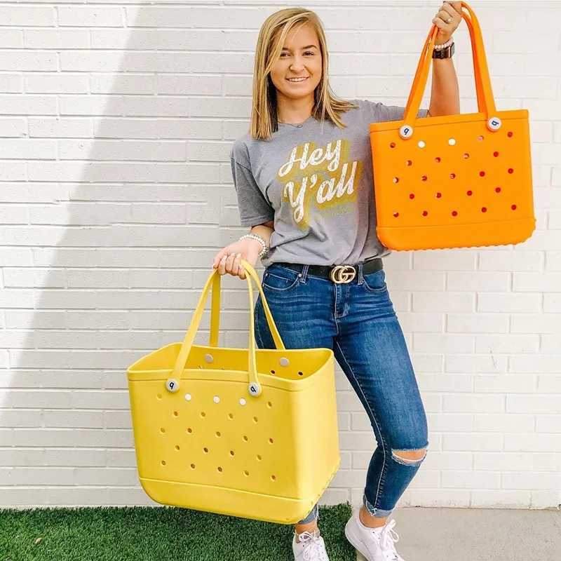 M/L/XL Fi Large Beach Bag EVA Rubber Waterproof Storage Basket Travel Shopping Handbag Wen Shoe Solid Color Bag Y250409