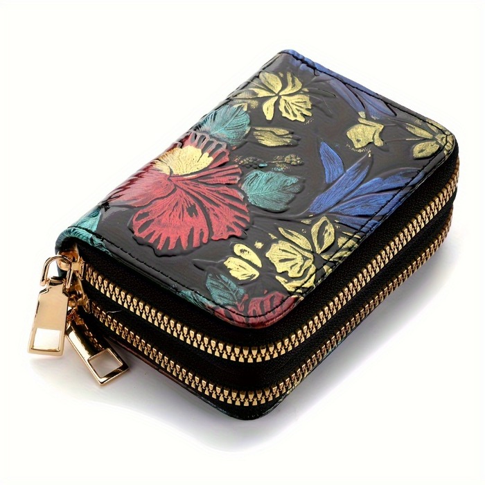 Double Zipper Wallet Womens Short Credit Card Holder, Multifunctional Large Capacity Coin Purse