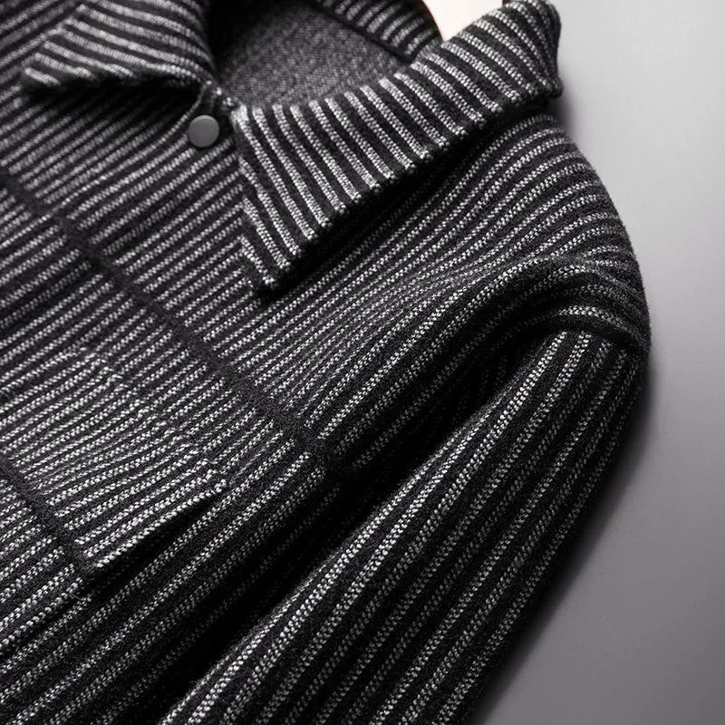autumn and winter highend wool jacket mens Lapel trend handsome striped coat sweater casual wear 241213