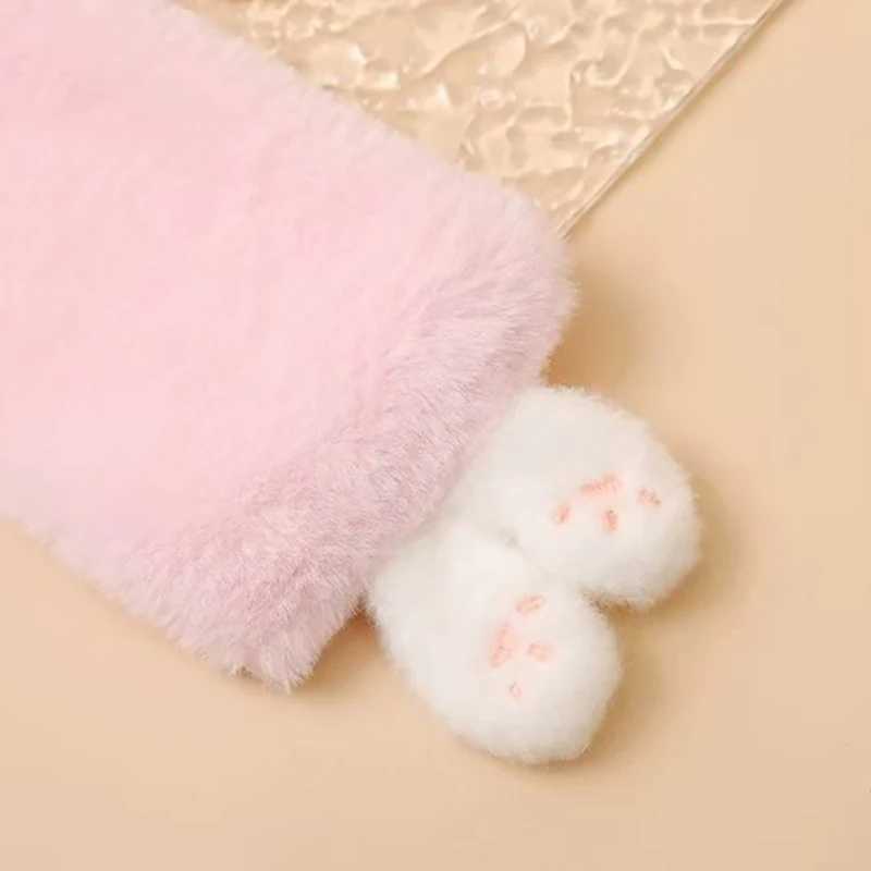 Scarves Wraps Baby Winter Scarf Thick Plush Kids Cross Scarves Cute Cartoon Rabbit Faux Fur Children Girls Warm Neckerchief H241213