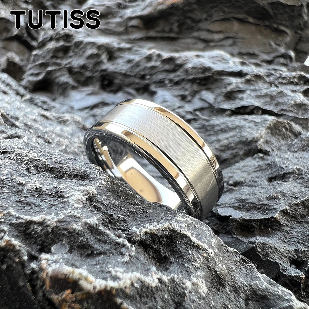 TUTISS 8mm Mens Tungsten Engagement Rings Womens Wedding Bands Double Grooved High Polished Shiny Comfort Fit 241213