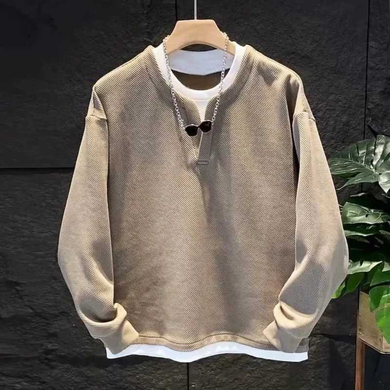 Mens Fashion Retro Japanese Style Patch Work Simple Sweatshirt Autumn Winter Casual Round Neck Long Sleeve Loose Zipper Hoodie W241213