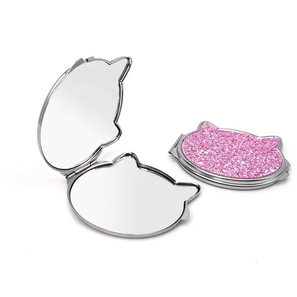 Portable Double-Sided Mirror Metal Cat Shaped Mirror Women Folding Pocket Compact Vanity Makeup Mirror Student Cosmetics MirrorsXJ241213