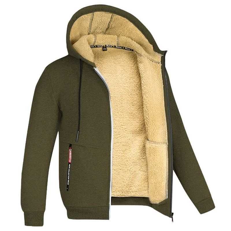Autumn and winter mens cashmere hooded sweatshirt mens loose jacket wool thick hooded sweatshirt casual open top warm jacket W241213