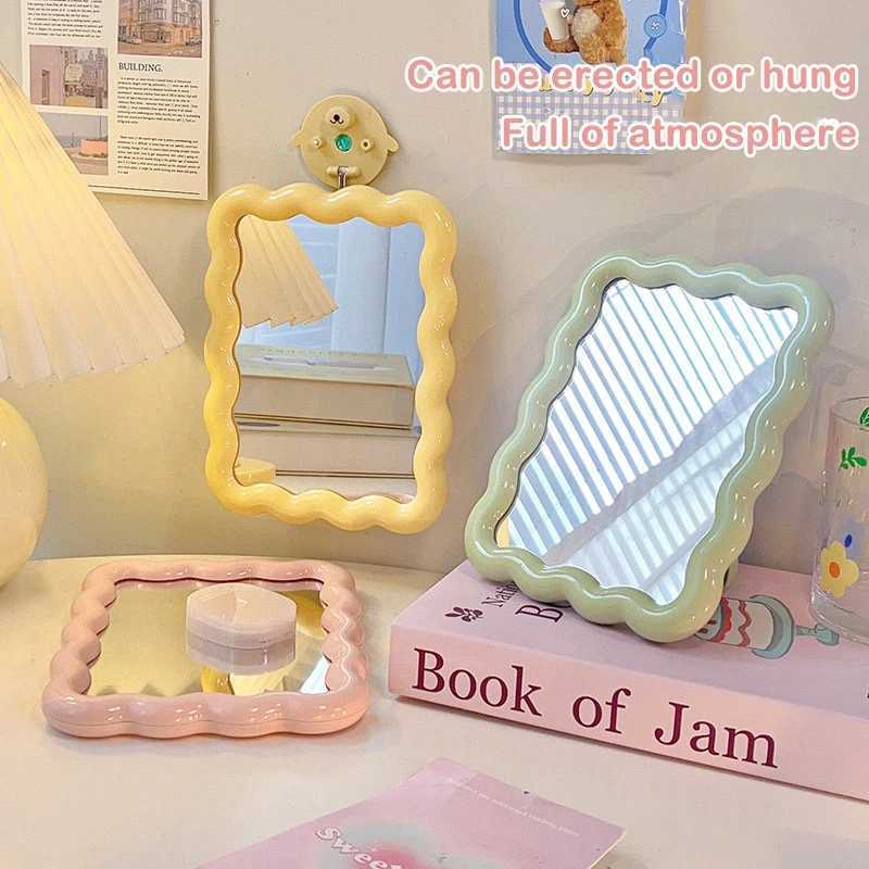 Corrugated Desktop Makeup Mirror Solid Color Simple Portable Handheld Makeup Mirror Foldable Student Compact Cute MirrorXJ241213