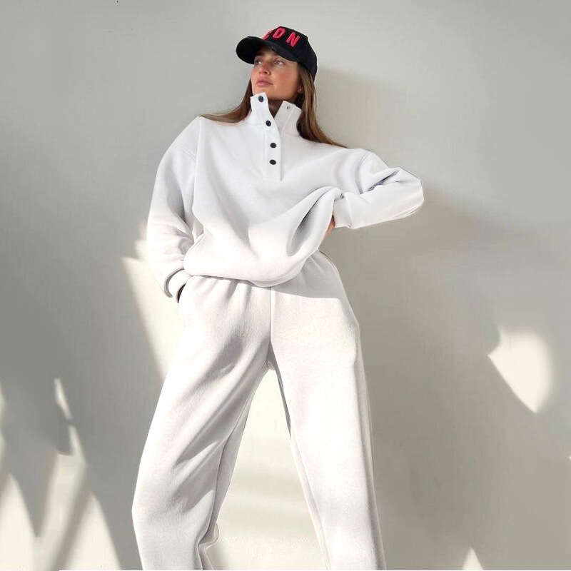 Spring And Autumn New Foreign Trade Women's Button Stand Up Collar Two Piece Set Trendy Clothing Fashion Casual Temperament