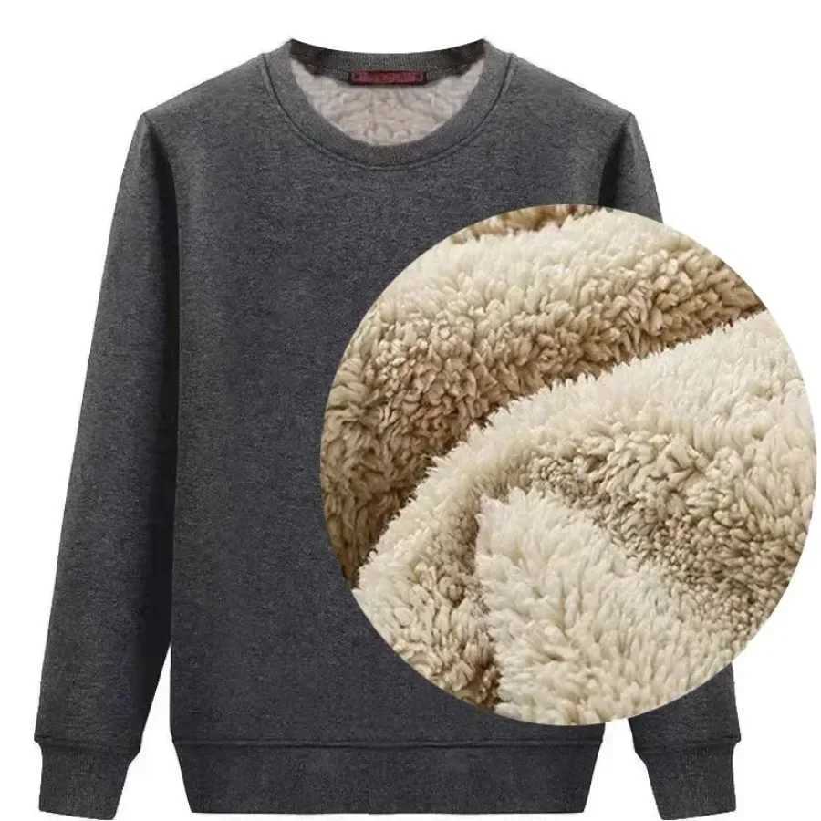 Winter Men Fleece Sweatshirts Keep Warm Underwear Casual Solid Color Pullover Lambswool O-neck Thickened Thermal Underwear Tops W241213