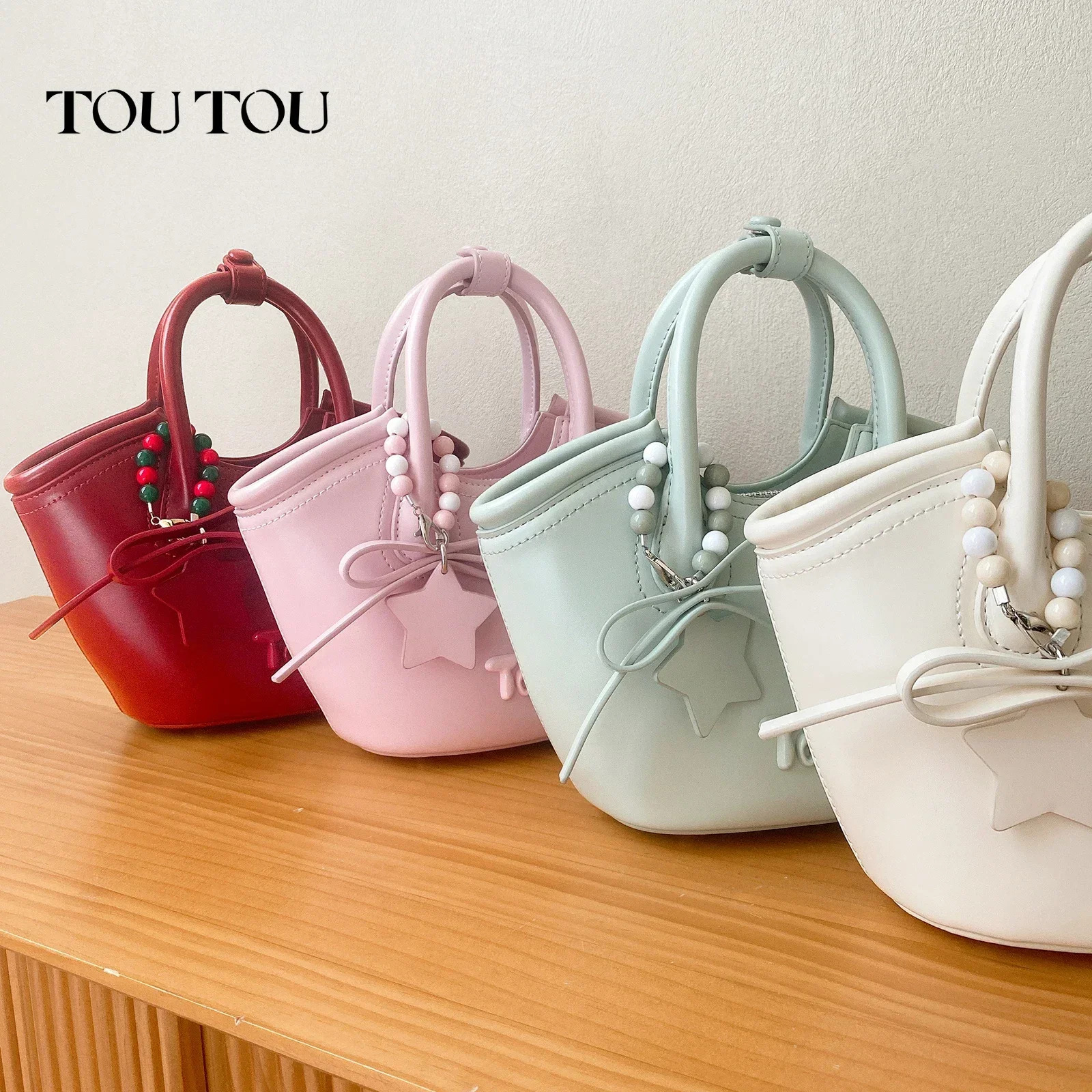 TOUTOU Women Vegetable Baskets Bag Adjustable Shoulder Strap Pu Leather Designer Handbag Star Pendent Christmas Gift