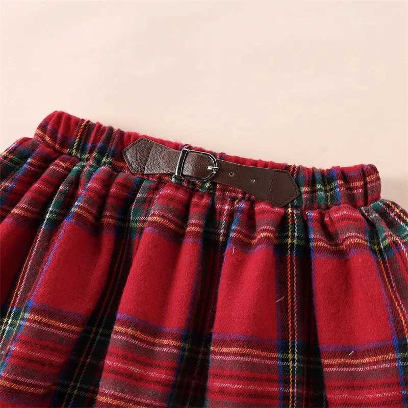 Pudcoco little girl Christmas set solid ribbed plain neck long sleeved top plain elastic waist A-Line ski 2-piece set 1-5T W241213